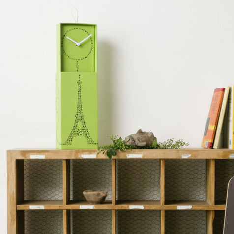 Horloge coffret carton motif Paris (Verte)